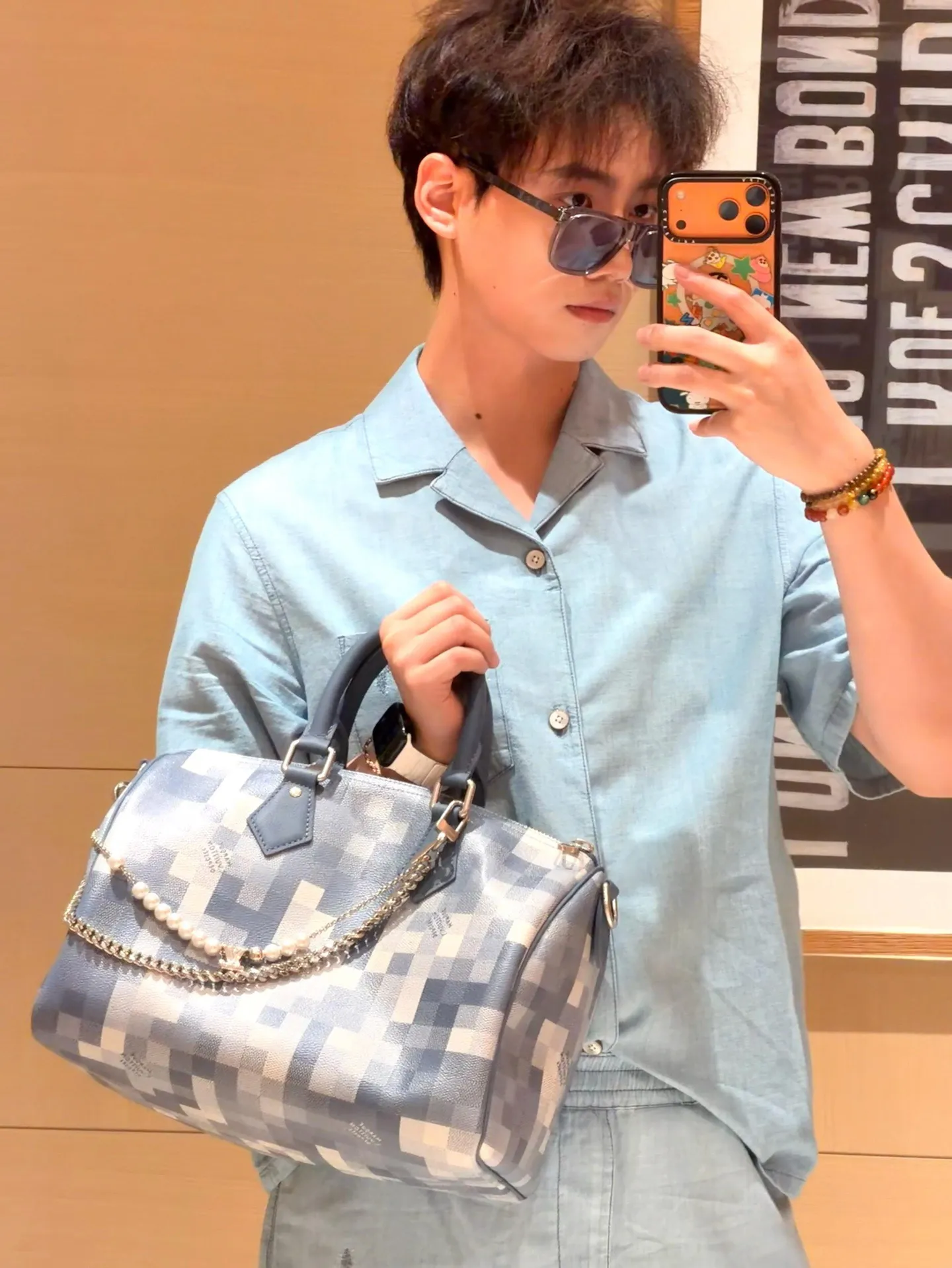 Louis Vuitton/Louis Vuitton front and back embroidery suit chambray short-sleeved shirt